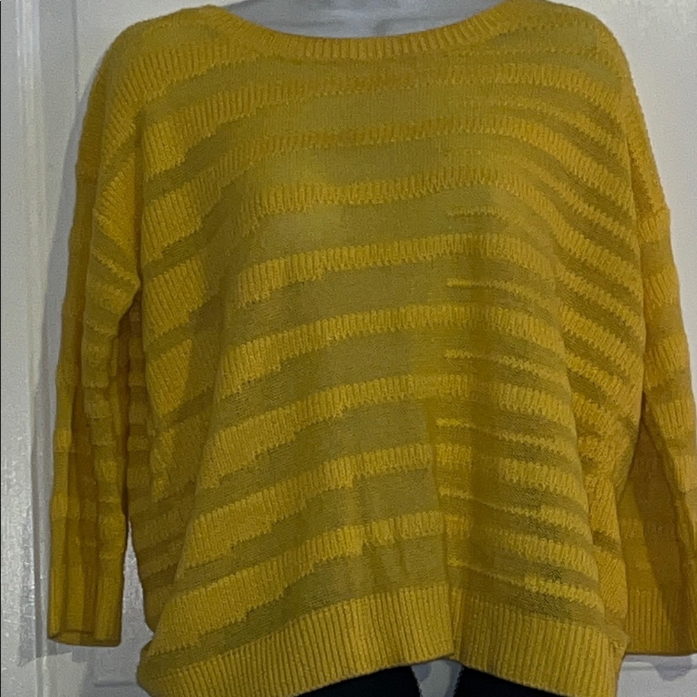 Willi Smith Mustard Textured Stripe Crewneck Sweater